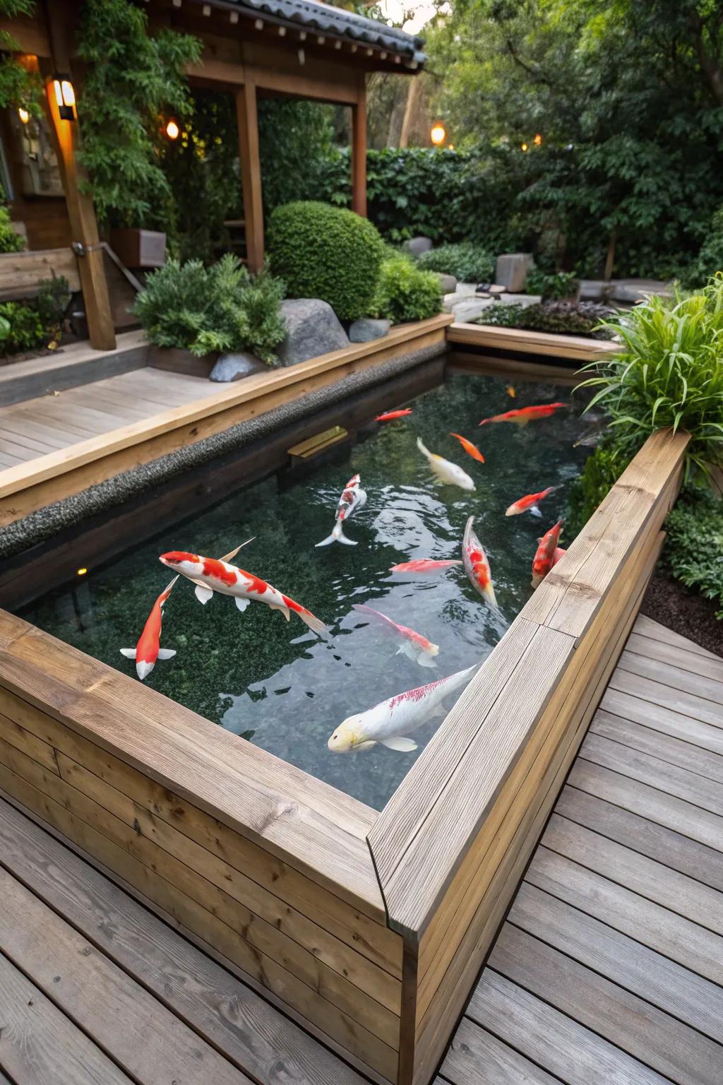 A koi pond adds appeal and energy to your garden retreat.
