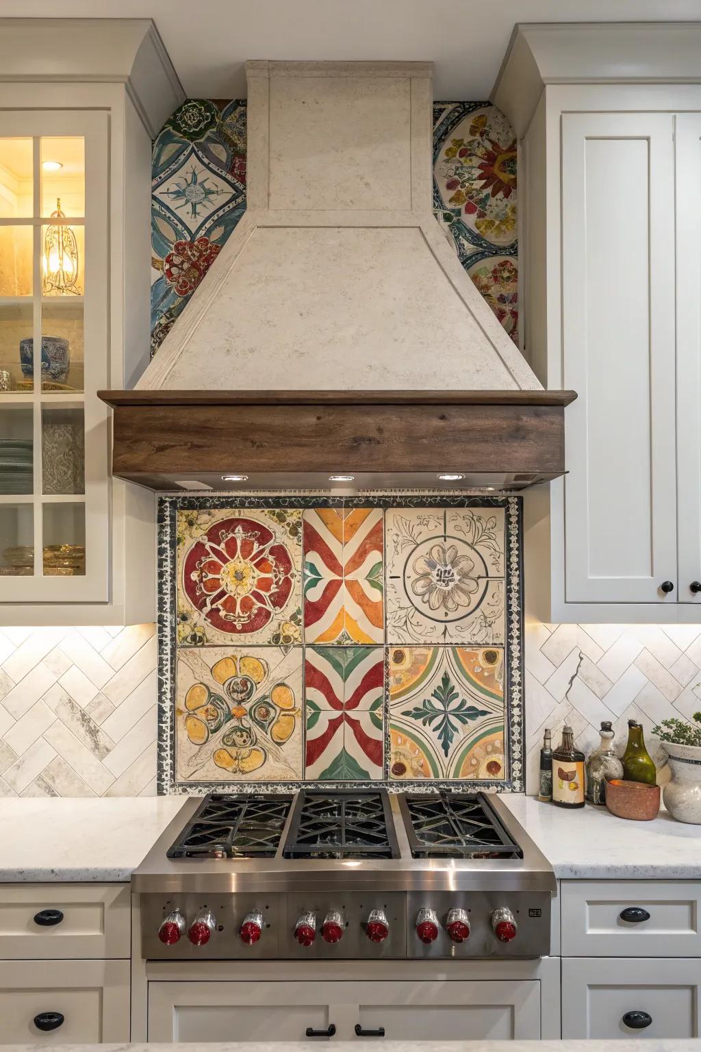 Artistic tile patterns transform your range hood into a work of art.