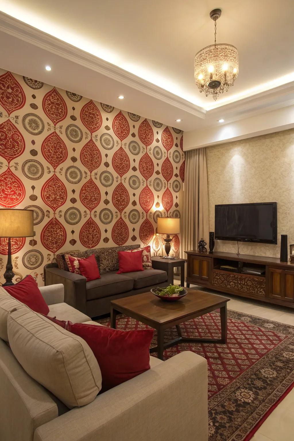 A statement wall serves as a captivating backdrop for art and decor.