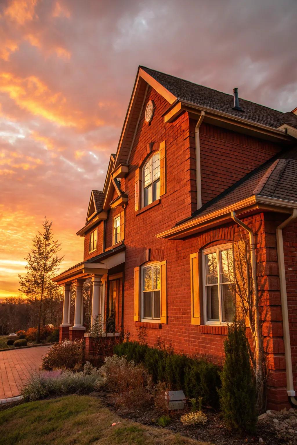 Afterglow trim imparts a radiant and inviting splash of color to red brick homes.