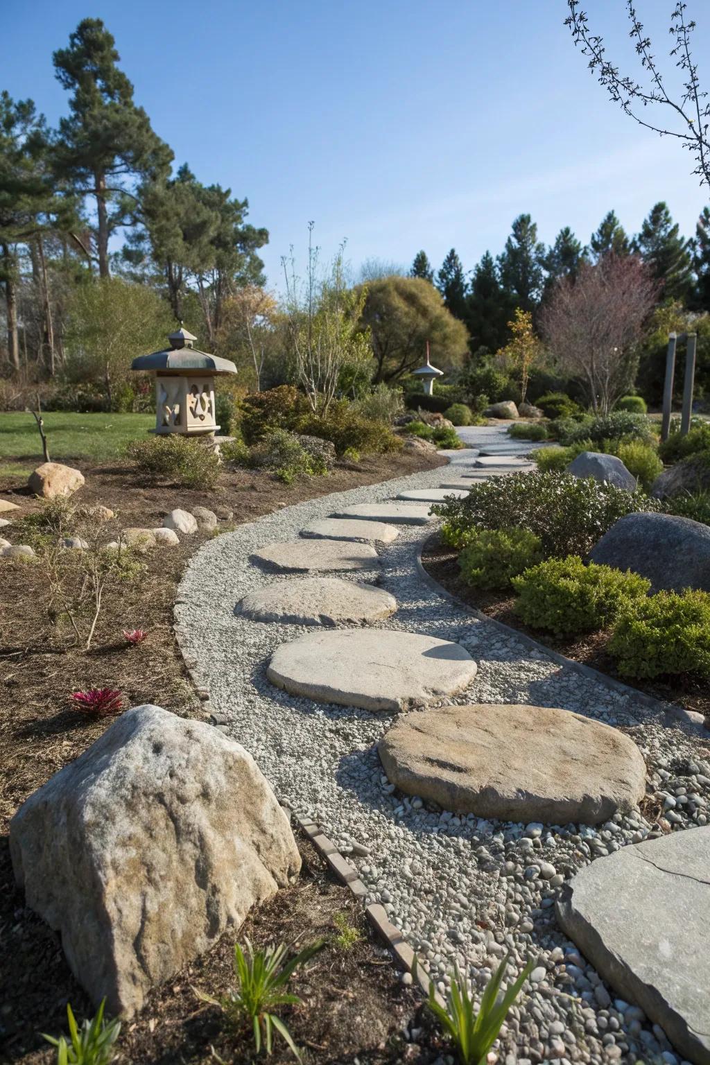 Stepping stones that create a pathway within the garden.