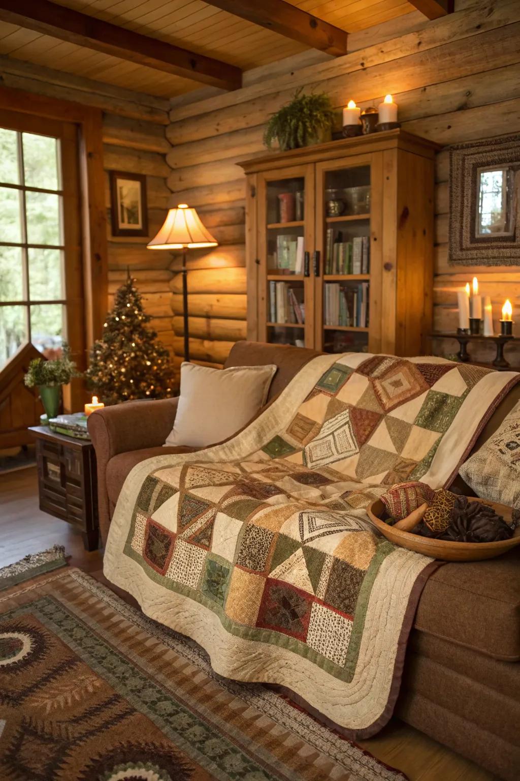 Handmade quilts contribute a personal and cozy element to rural rooms.