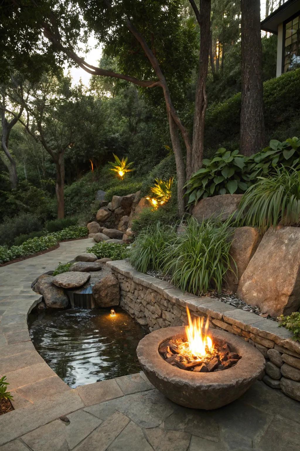 Fire and water: a harmonious blend in your backyard.