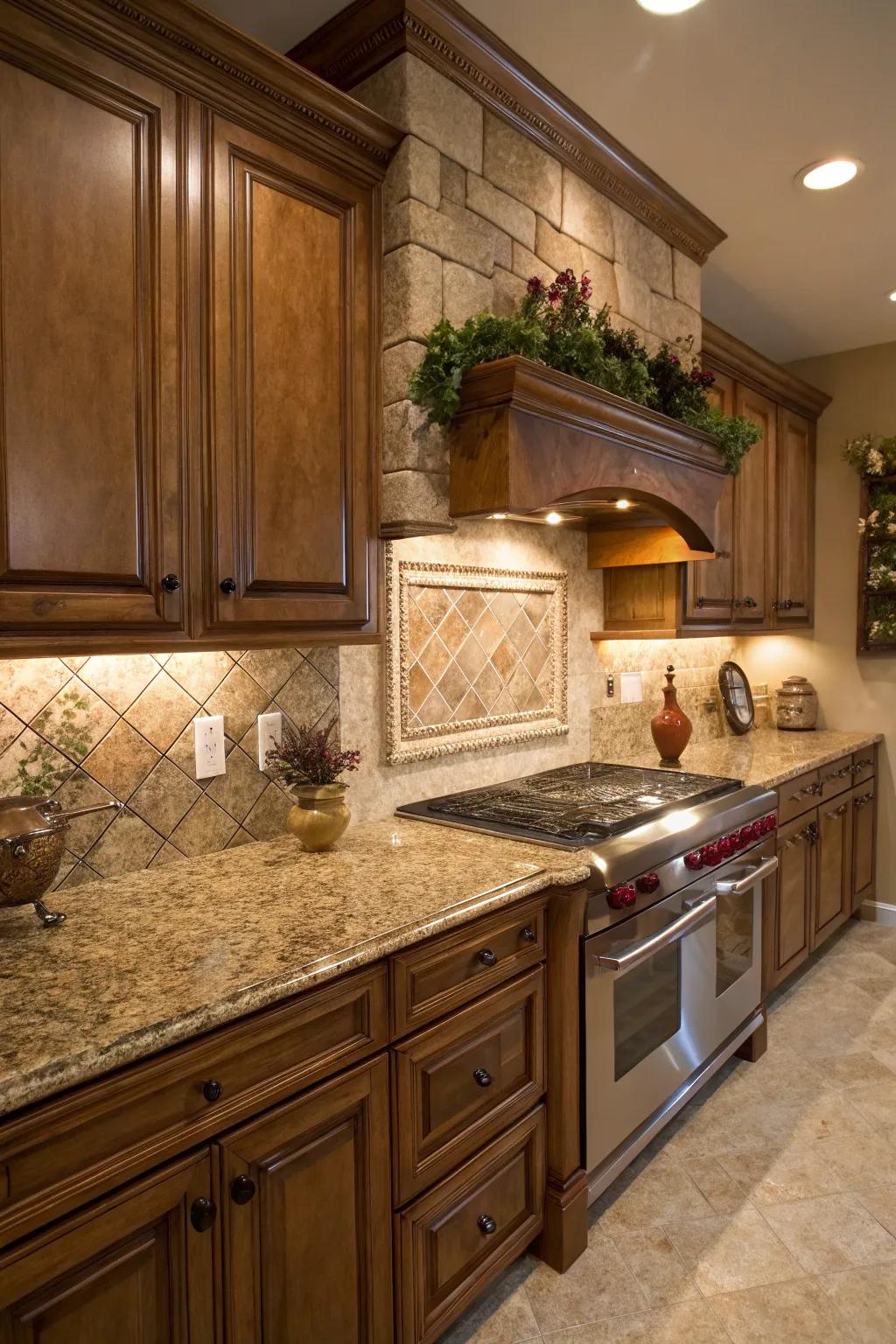 Natural stone tiles enhance the rustic charm of 'Saint Sesilia' stone.