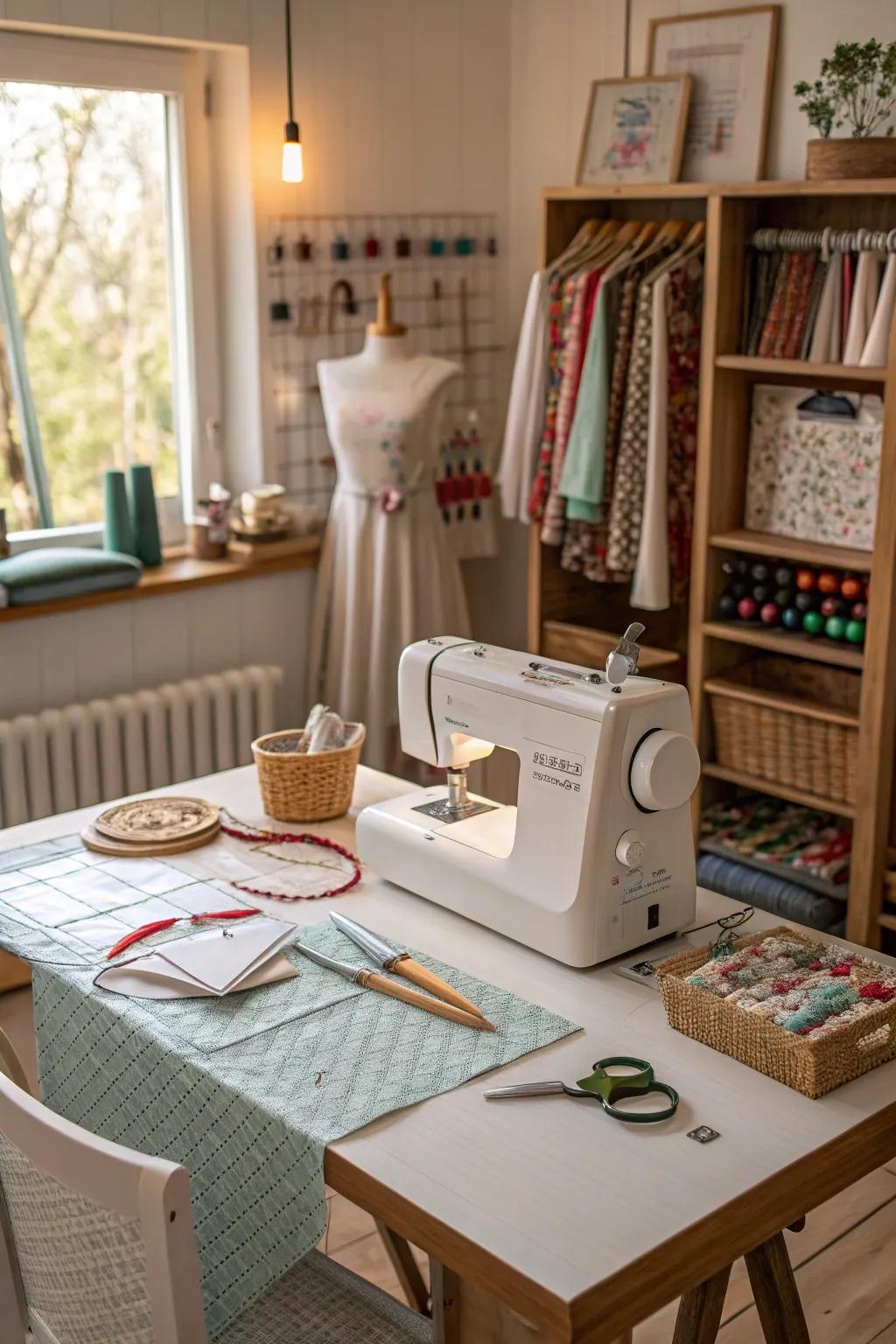 A sewing station streamlines workflow and readiness.