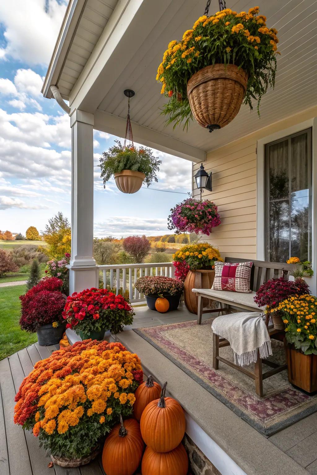 Seasonal decor keeping the side porch lively and attractive.