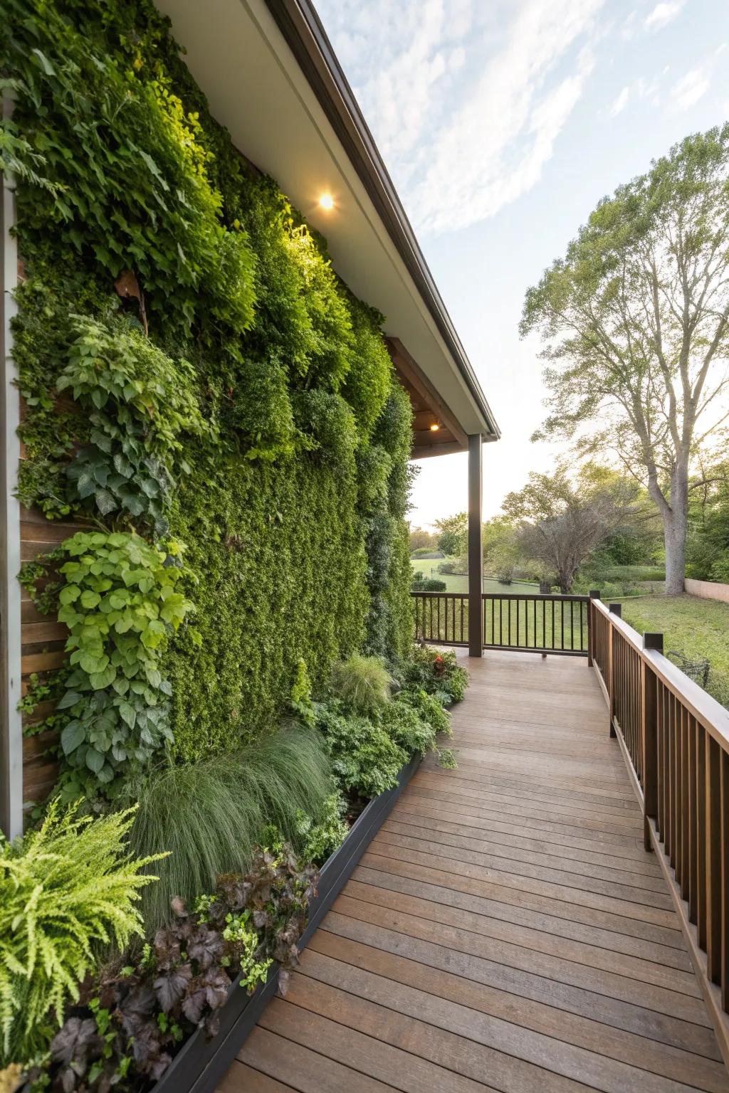 A greenrise wall brings a refreshing green backdrop to the deck.