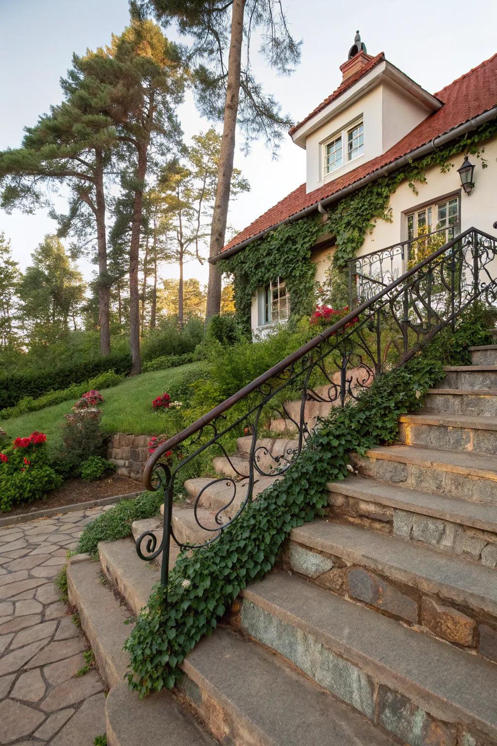 Iron scrolls add vintage charm and intricate beauty to handrails.