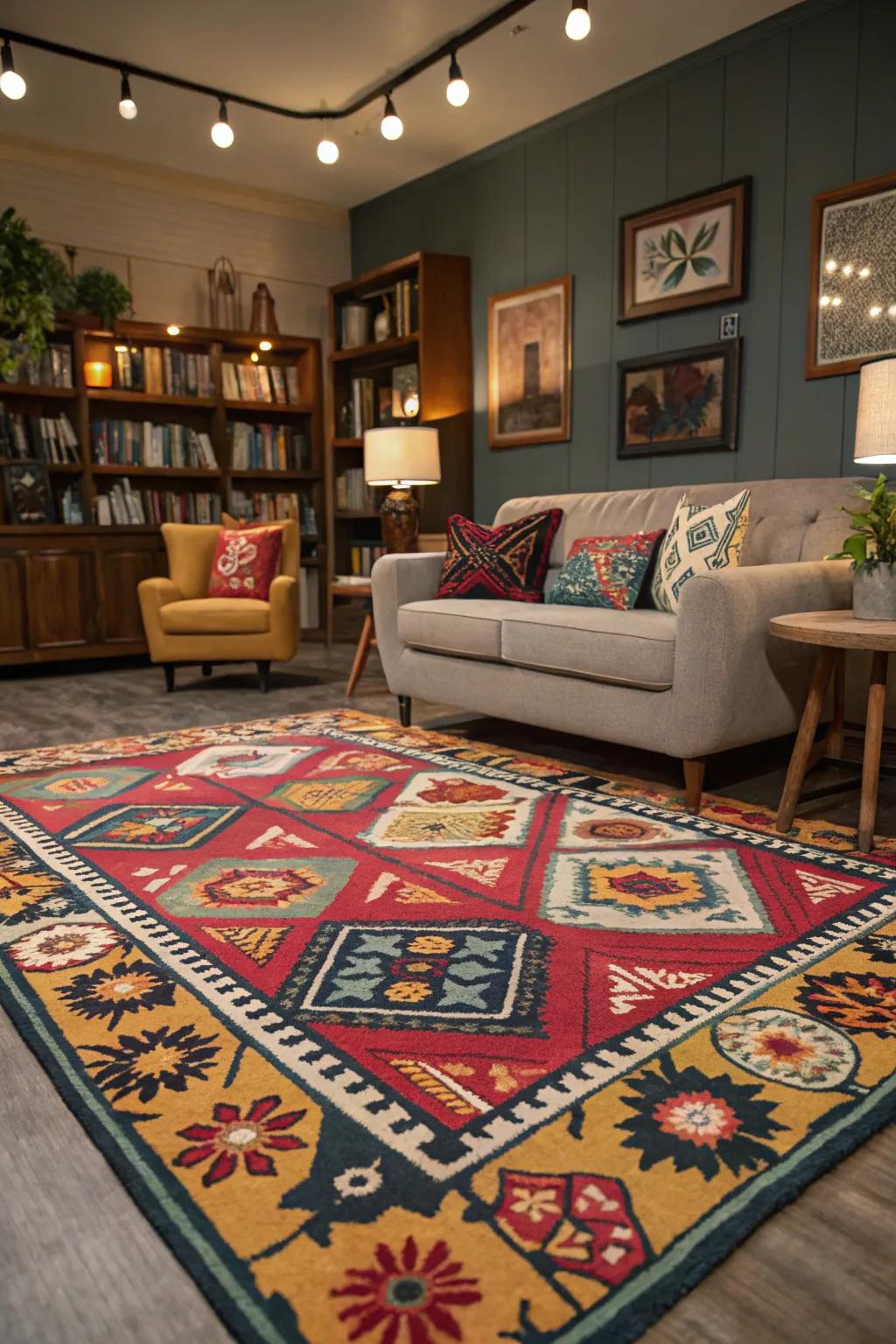 Anchor your Sims 4 living room with a striking statement rug.