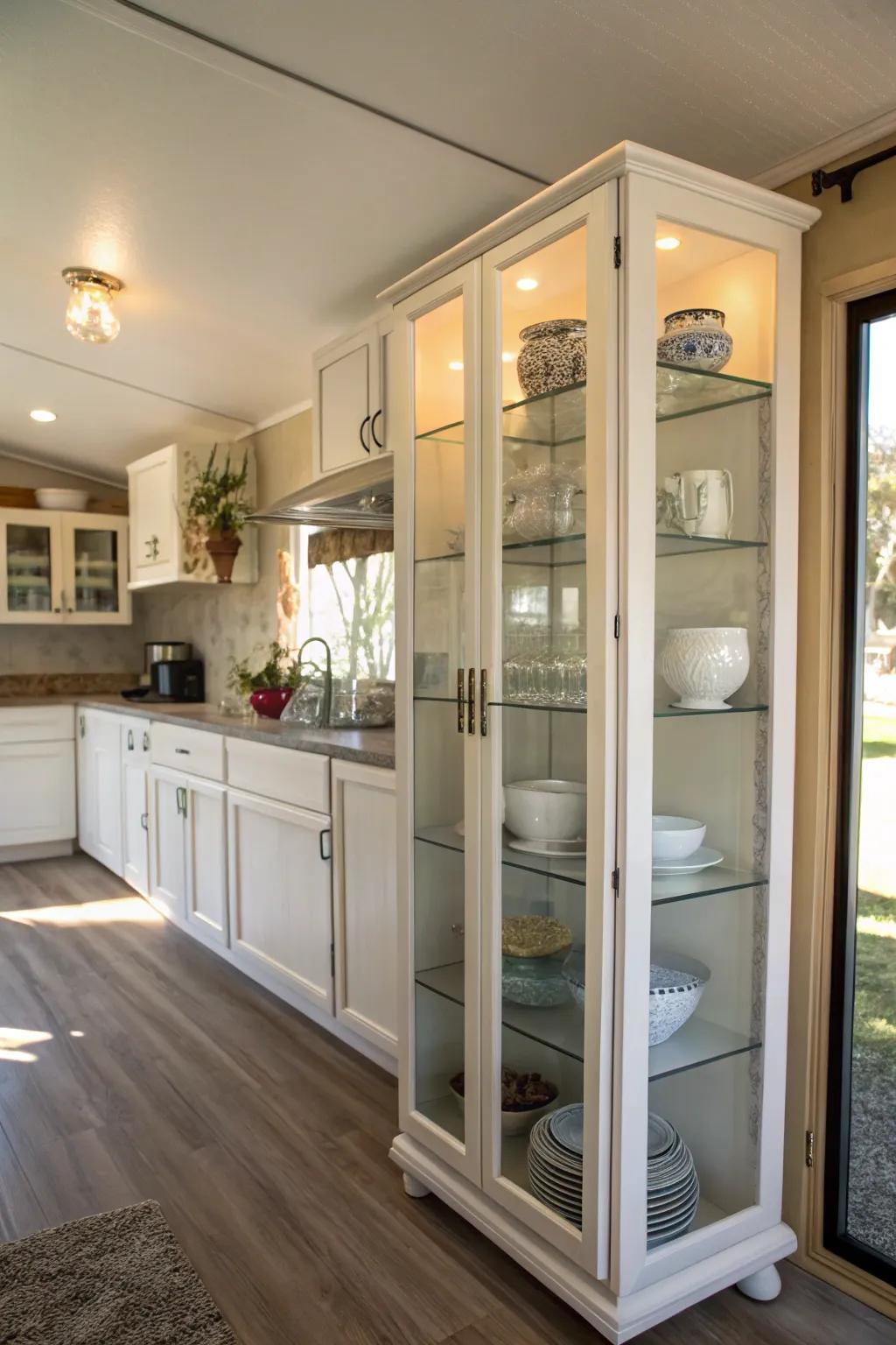 Glass doors add elegance and openness.