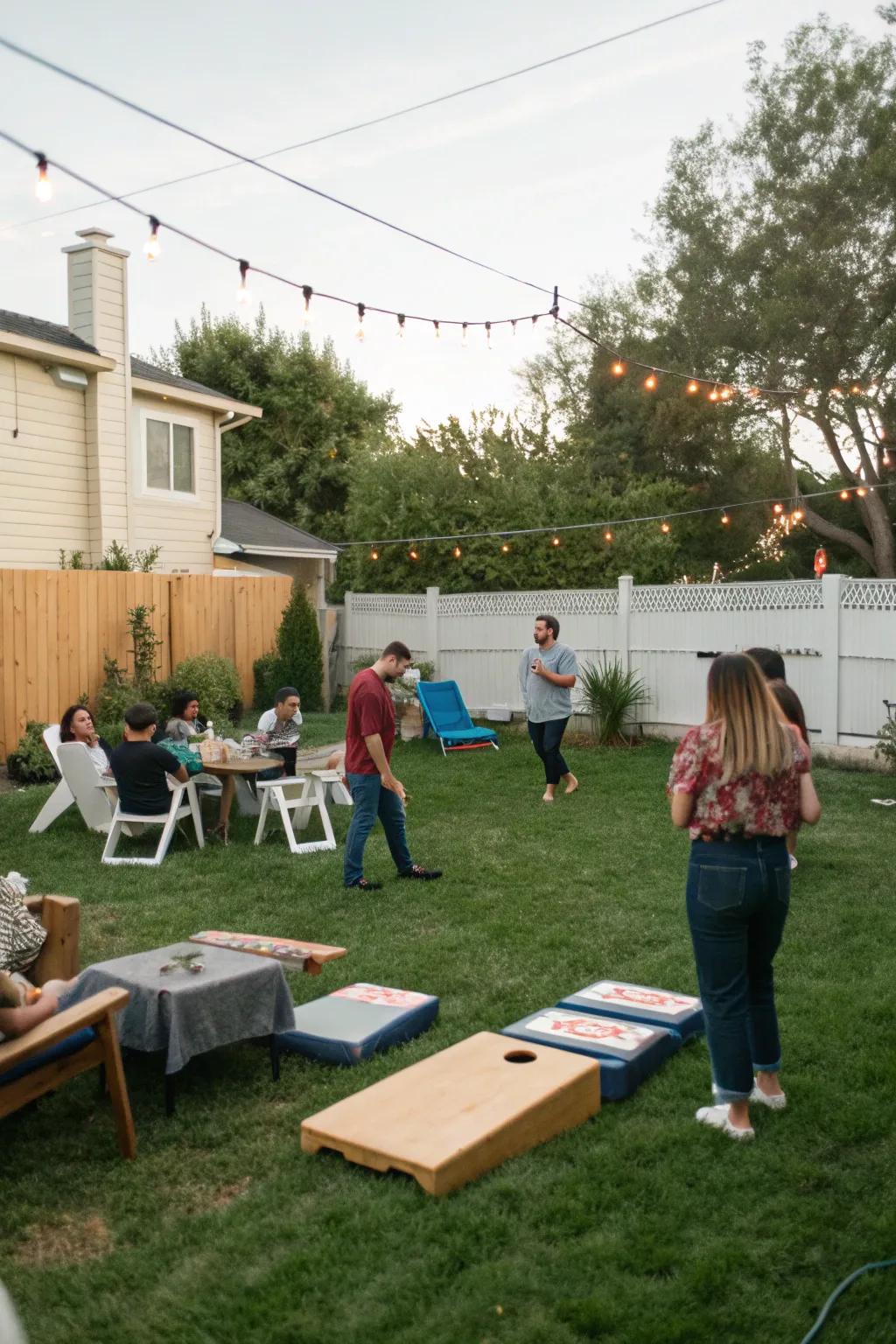 Guests enjoying a fun lawn game tournament