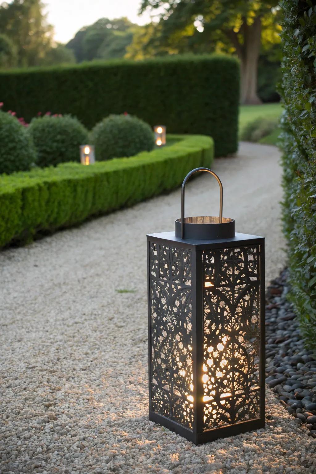 Illuminate your garden's elegance with minimalist lanterns that add a magical evening glow.