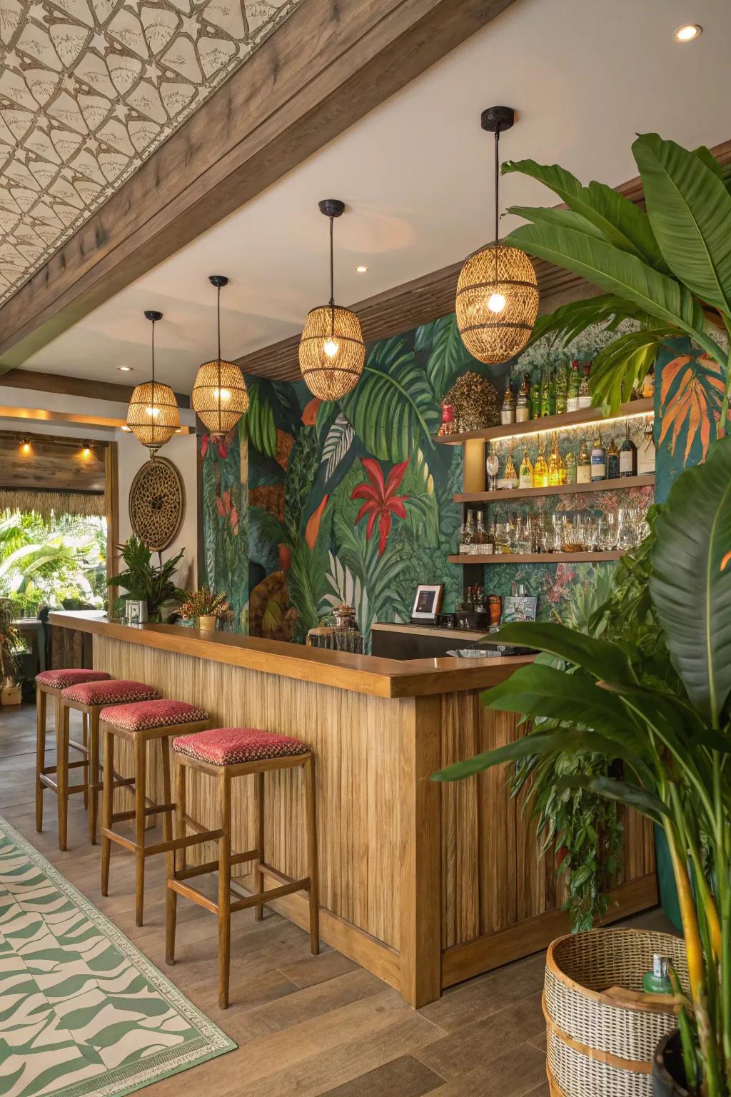 Your home bar will feel more tranquil and like a vacation with a tropical ambiance.