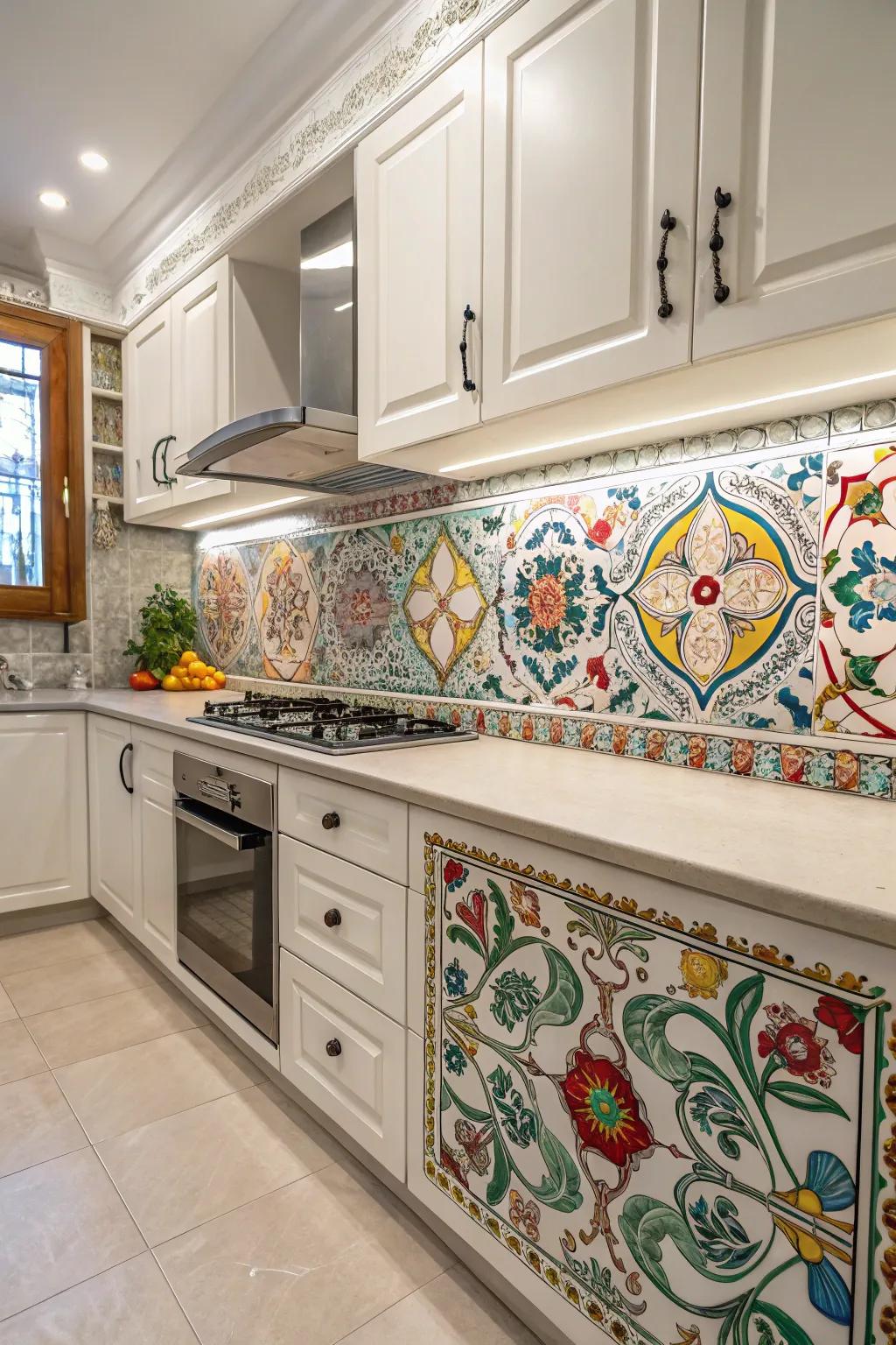 Hand-painted tiles offer artistic flair and unique charm.
