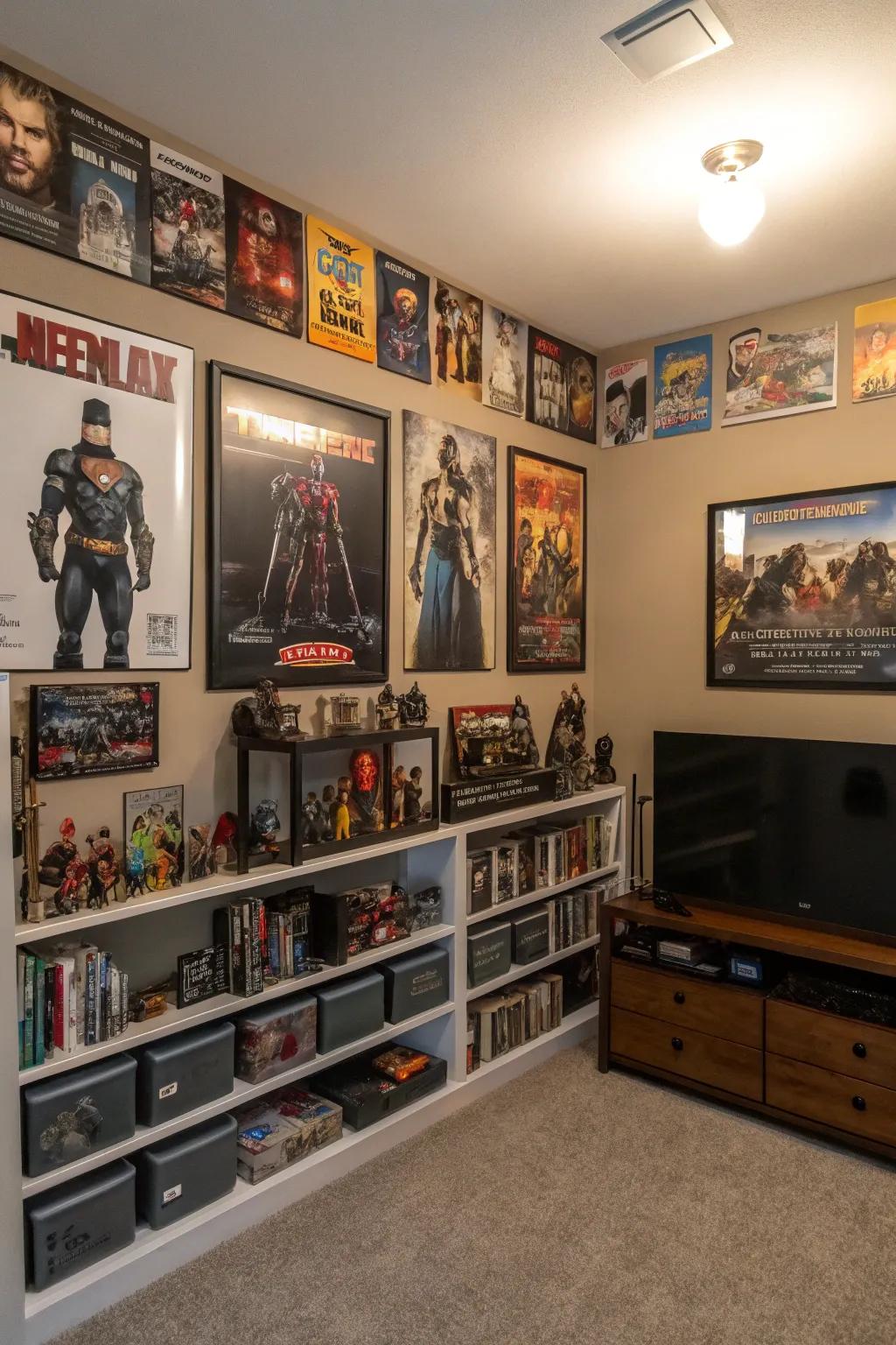 Pop culture memorabilia creates an inviting space for fans.