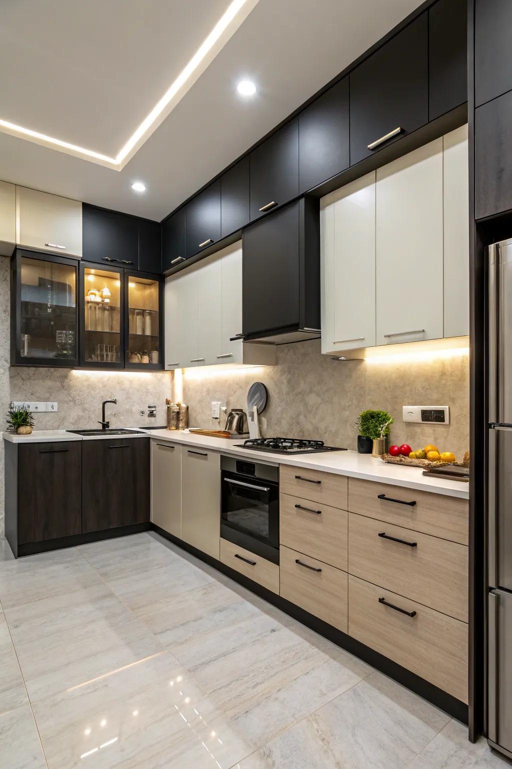 A two-tone color scheme adds visual interest and balance.