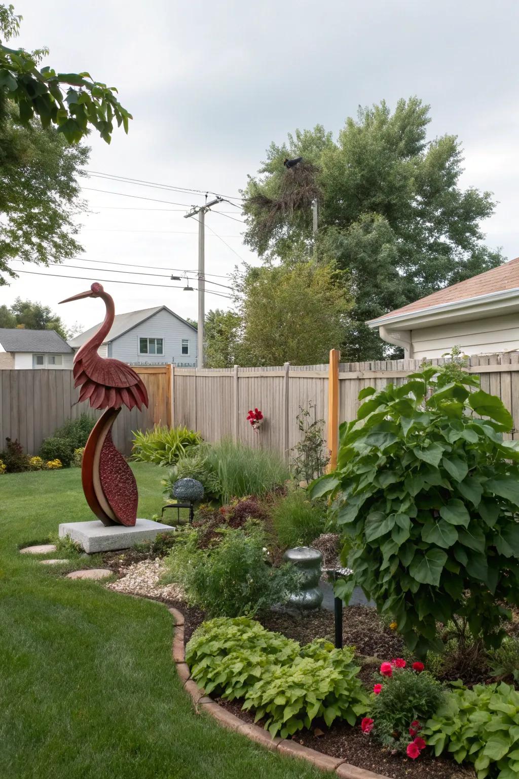 Art pieces that add personal flair to the backyard.