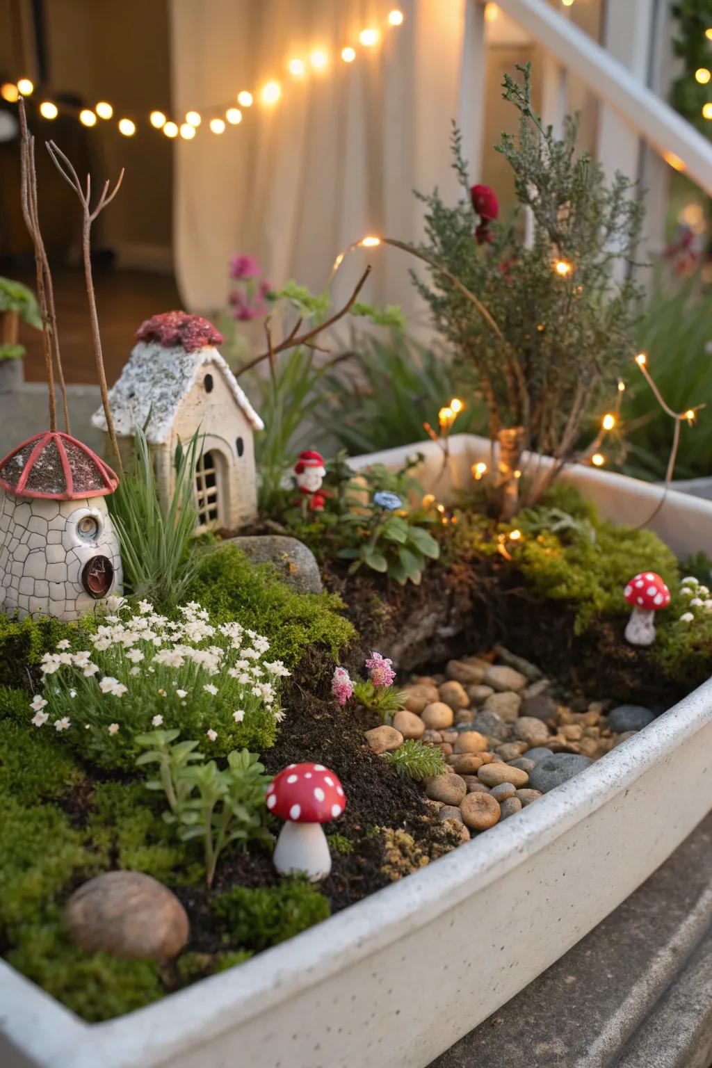 Enchanted garden featuring miniature vegetation