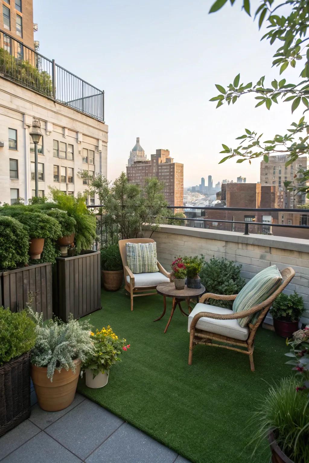 Create a rooftop oasis with artificial turf.