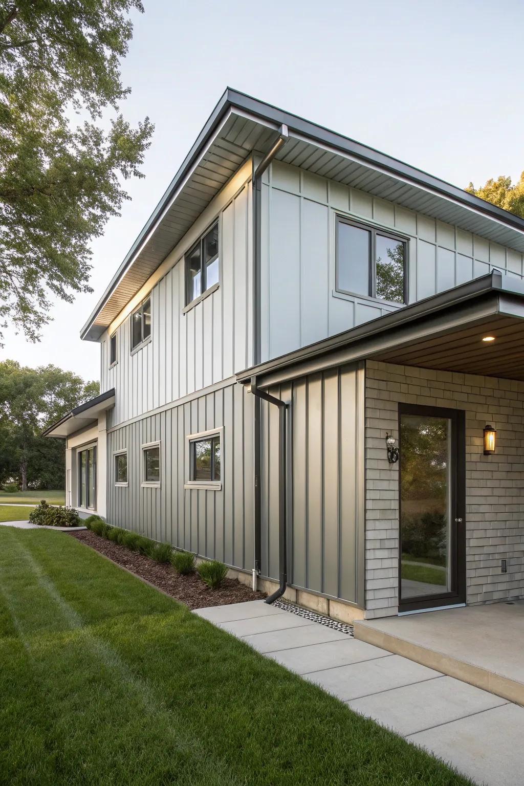 A home with modern metallic siding accents.