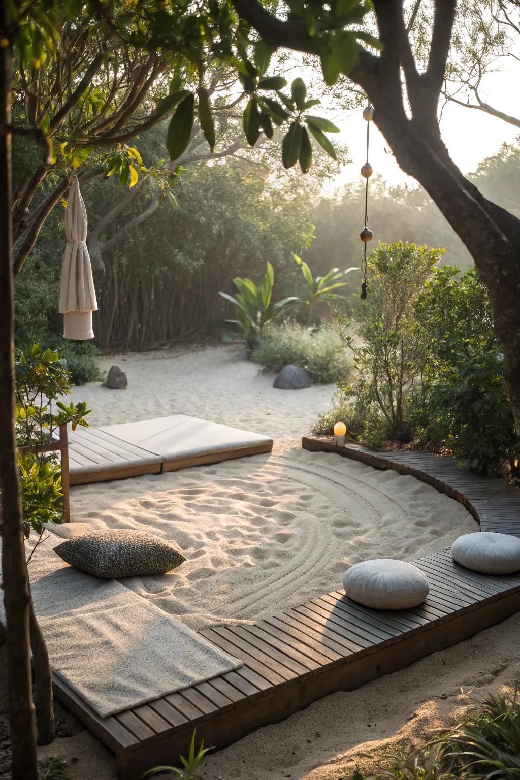 Find peace in a sand-based meditation spot.