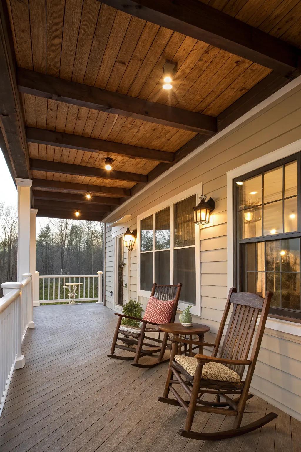 Replica beams on vinyl ceilings introduce country-style charm with ease.