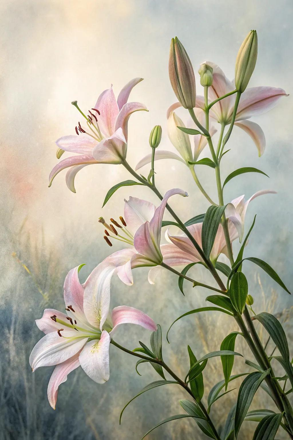 Ethereal lilies creating a serene and sophisticated atmosphere.