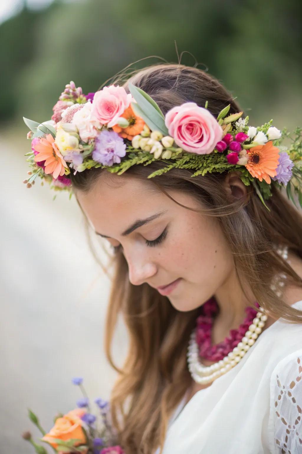 Personalized bloom crown showcasing vibrant blossoms