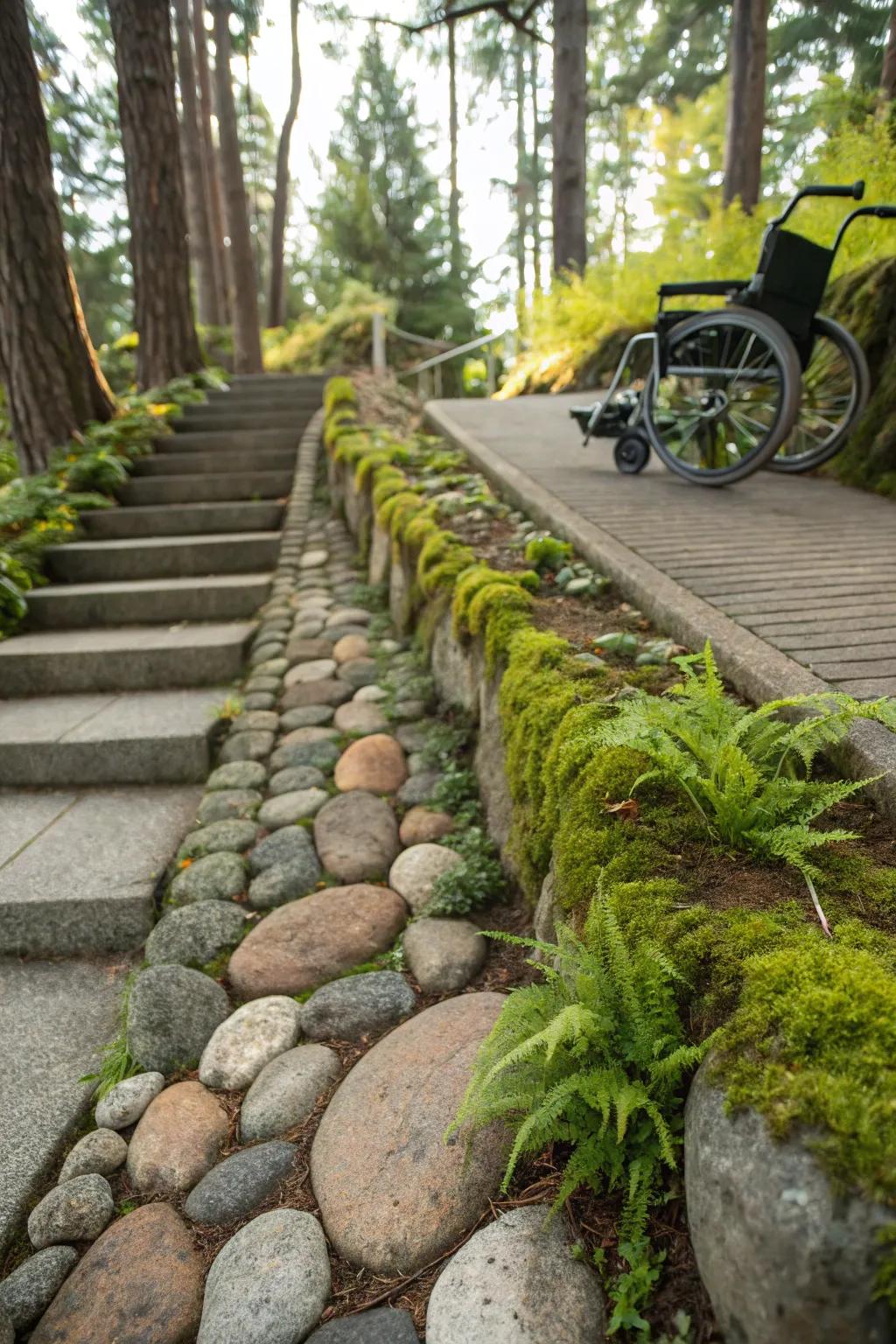 A nature-inspired step that harmonizes with the surrounding garden.