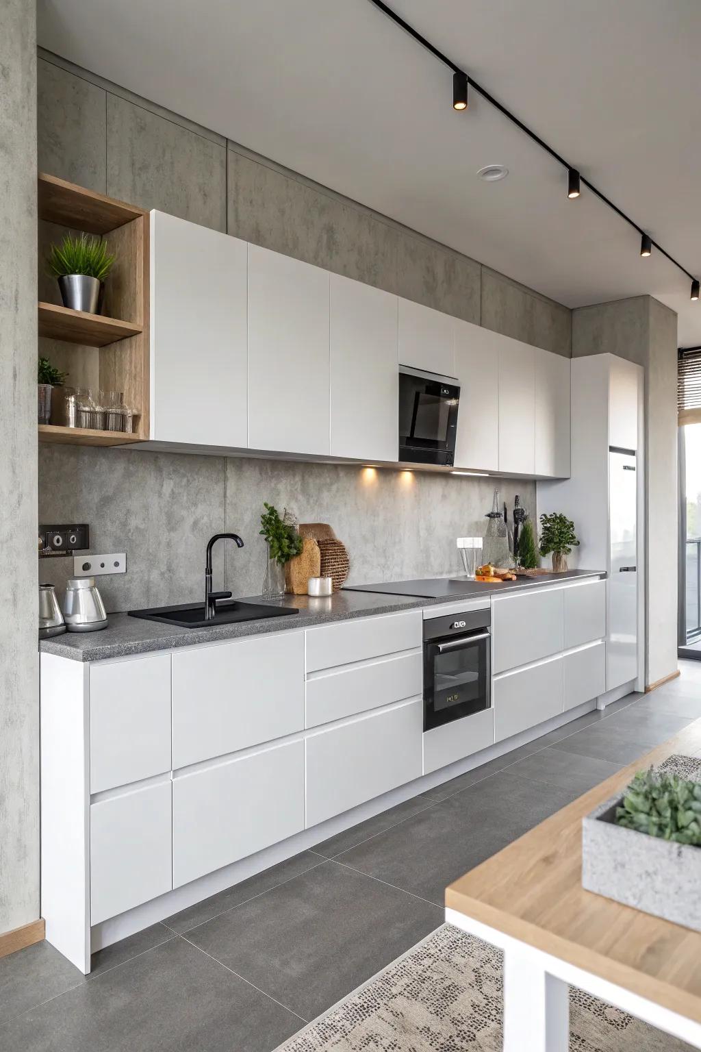 Integrated appliances maintain a seamless kitchen aesthetic.