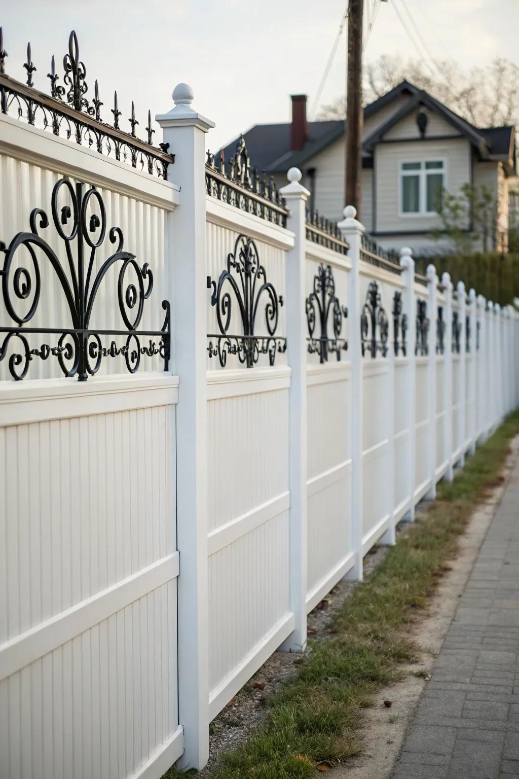 Ornamental ironwork injects sophistication and character to a white boundary.