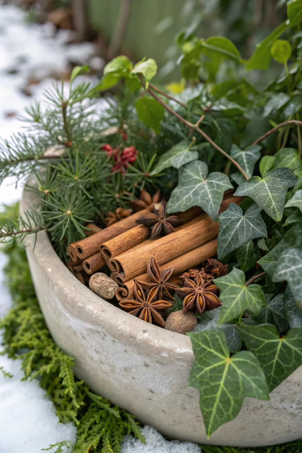Natural aromas like cinnamon create inviting and warm planters.