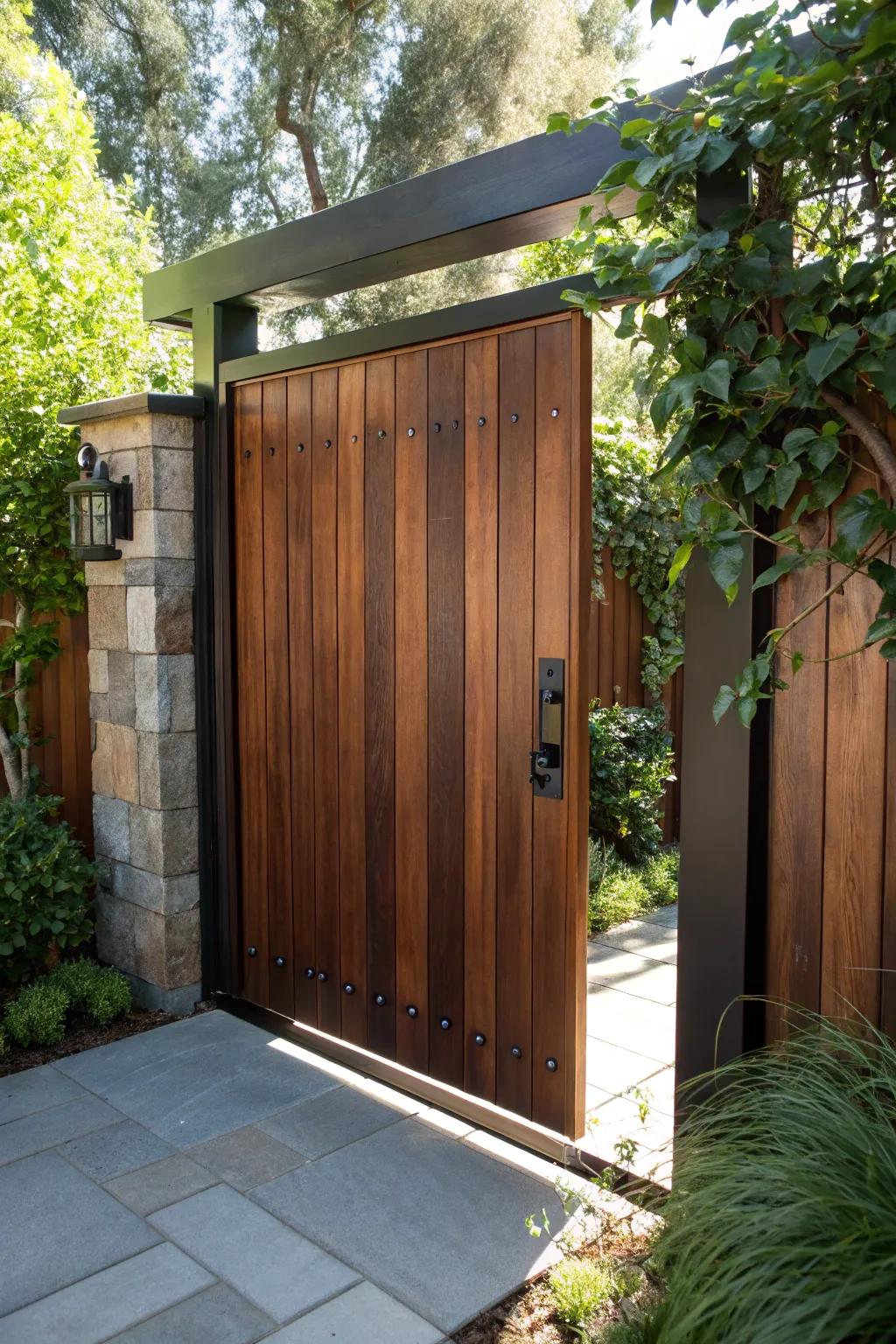 Elevate your space with a sleek and stylish wood panel gate that ensures privacy without compromising on design.