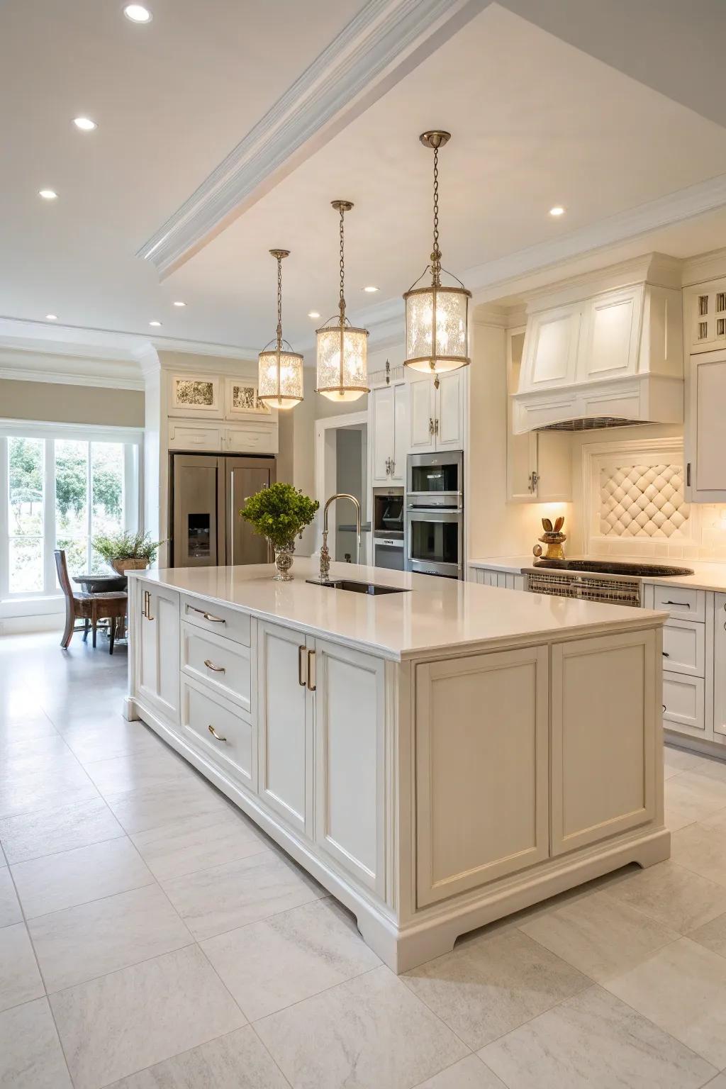 A minimalist island that embodies serene simplicity and elegance.