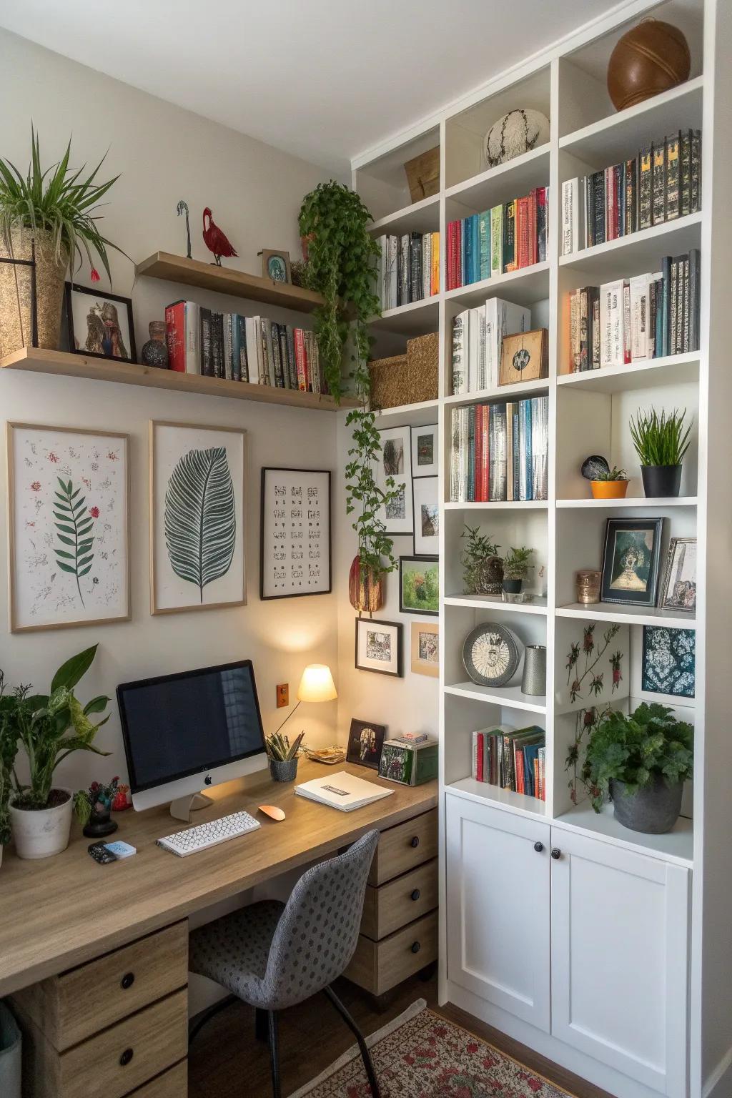 Ingenious use of vertical space for storage and decor.