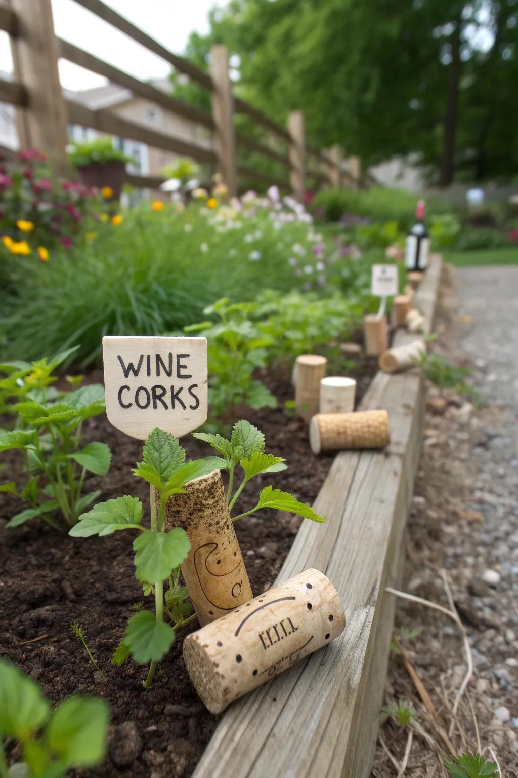 Wine corks impart a rustic touch as vegetation markers.
