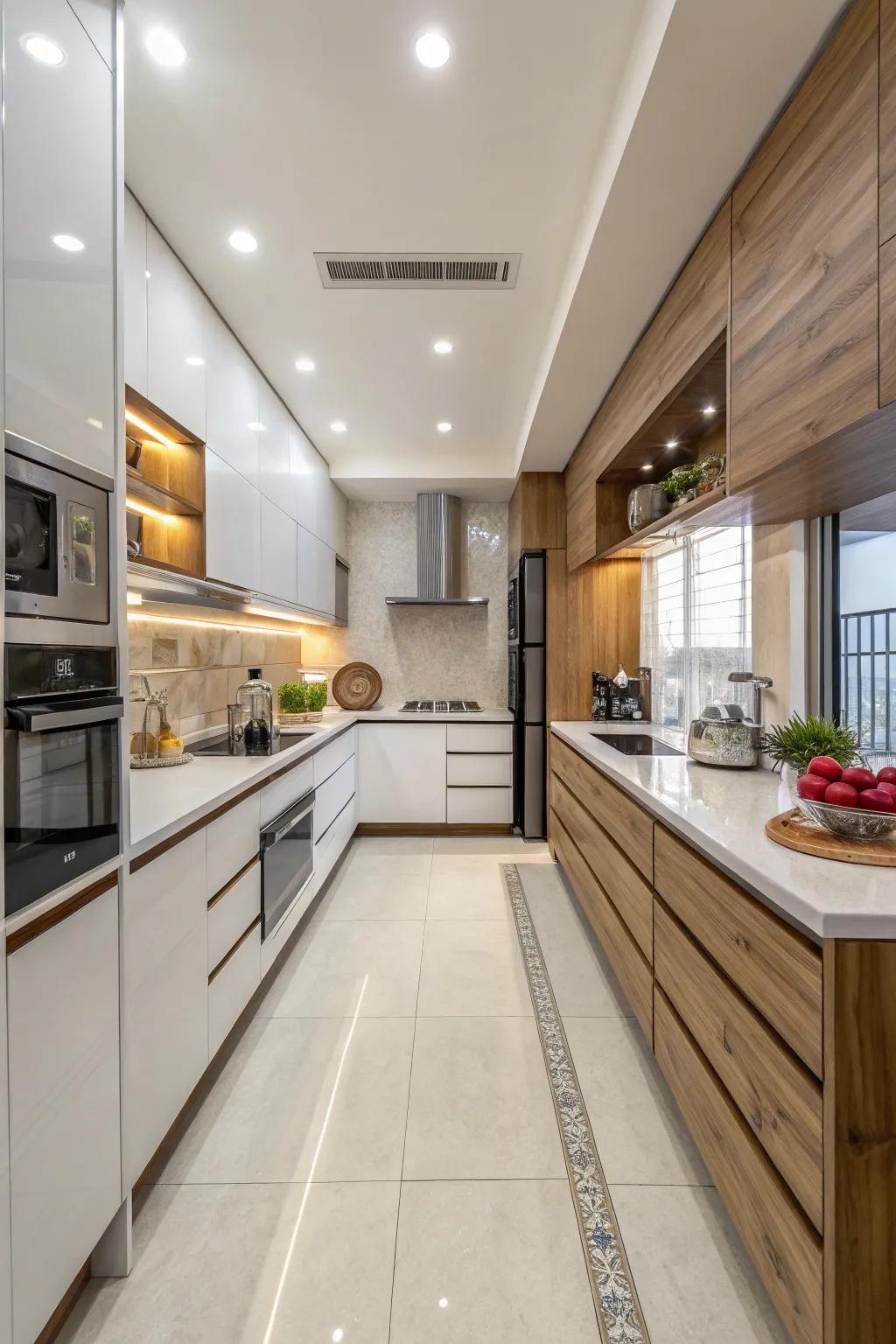 Sectional culinary spaces proffer adaptability and aesthetic in blueprint.