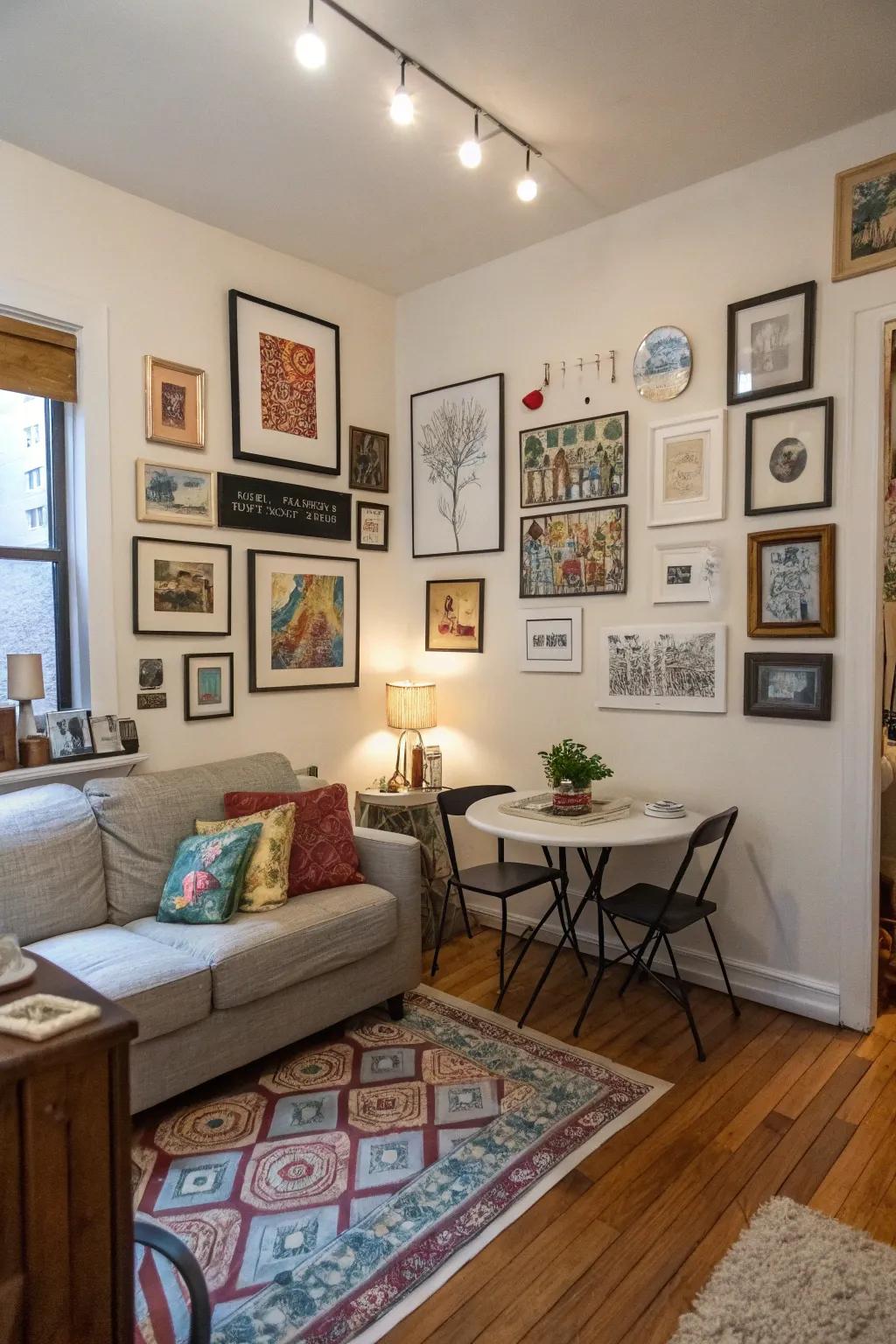 Artistic works personalize and enliven a compact space