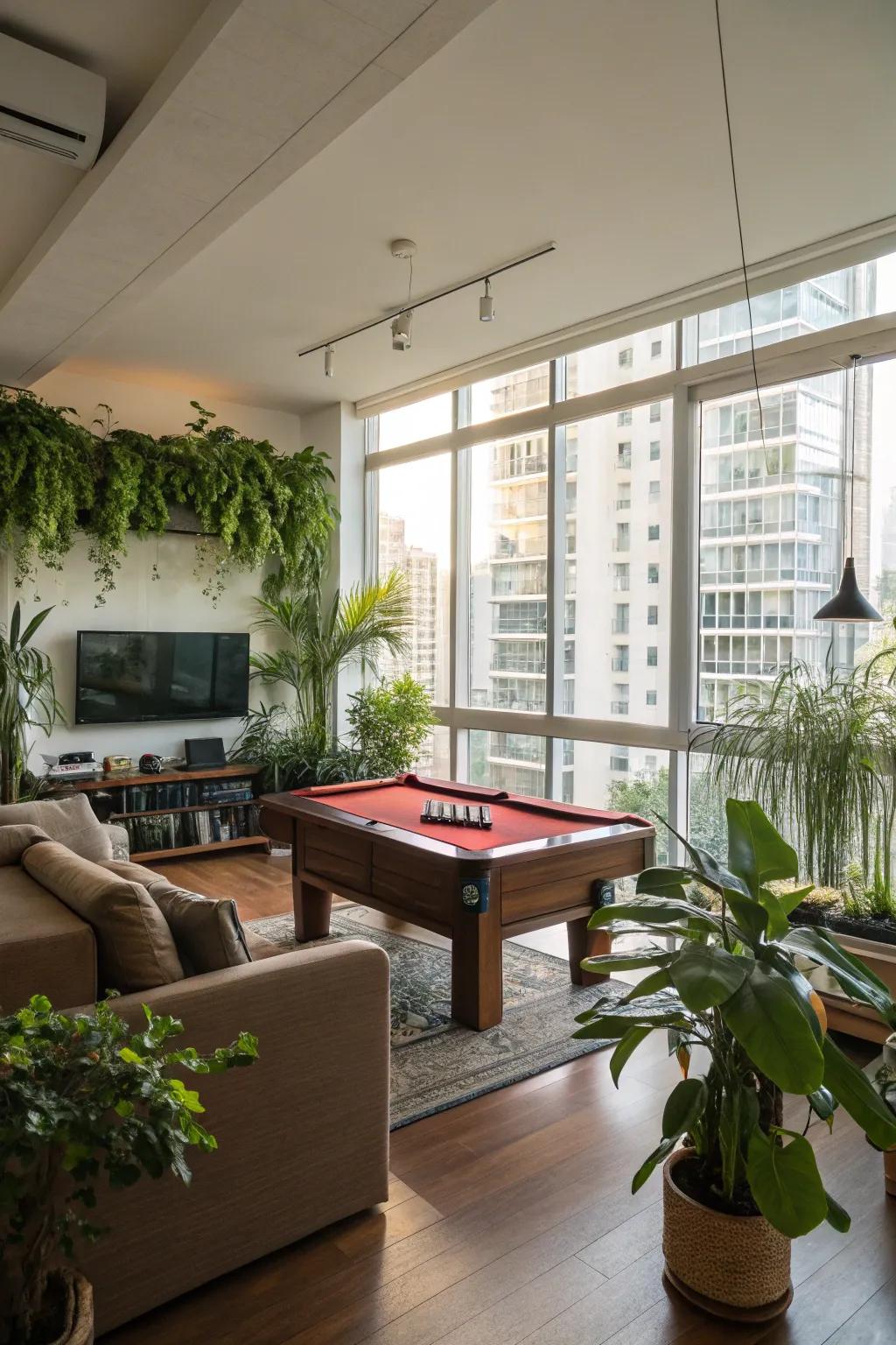 Living plants can add a fresh and vibrant touch to your gaming room.