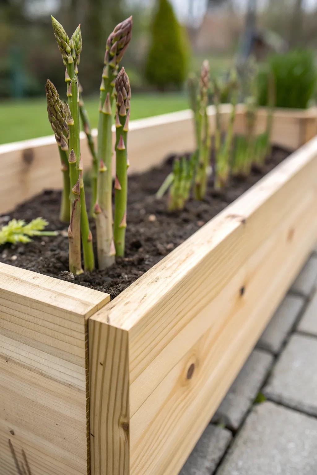 Transform your garden with chic, angled asparagus beds that blend minimalism with natural beauty.