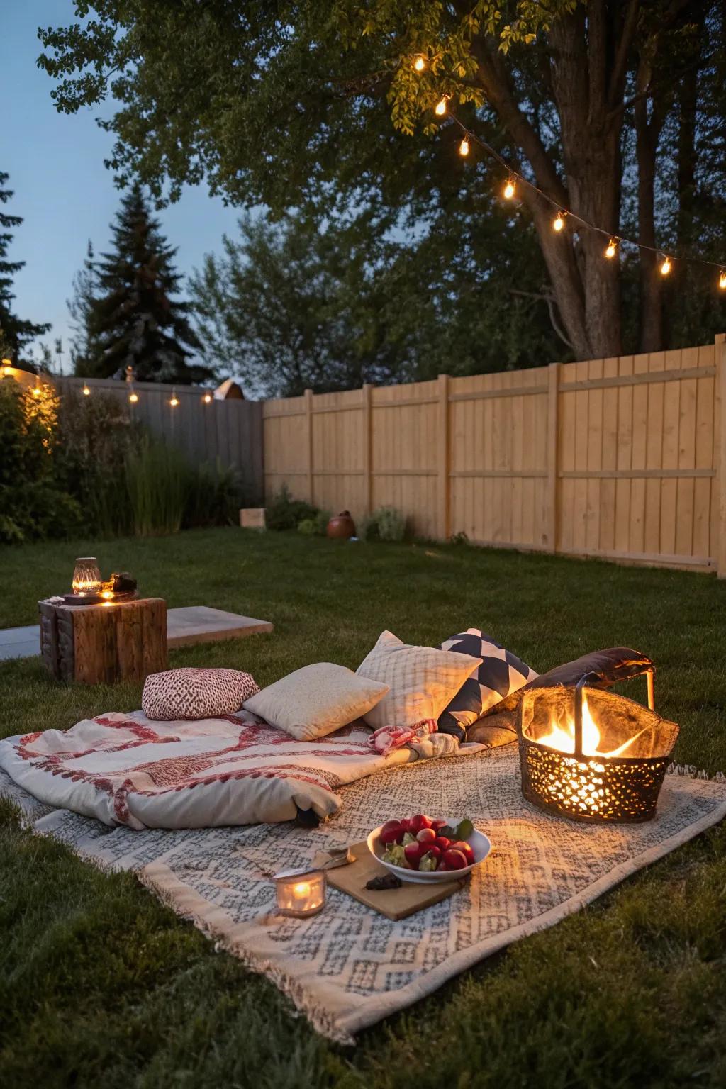 Enjoy the charm of a backyard picnic and bonfire night.