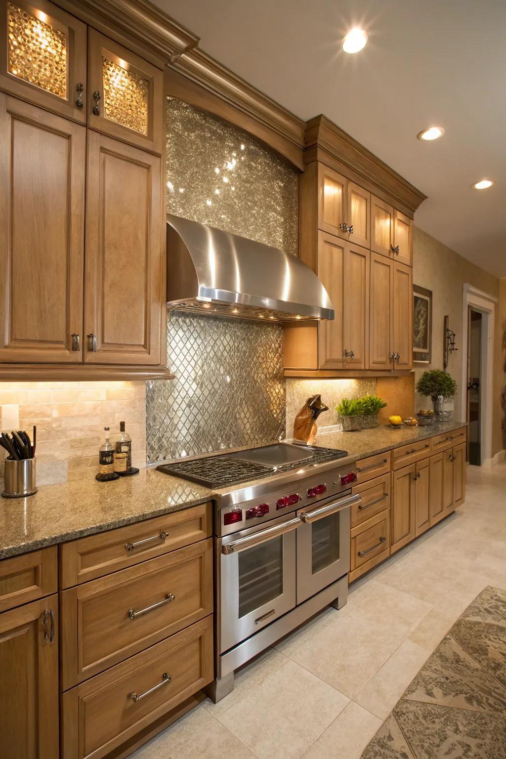 Metallic accents introduce a hint of glamour to the kitchen.