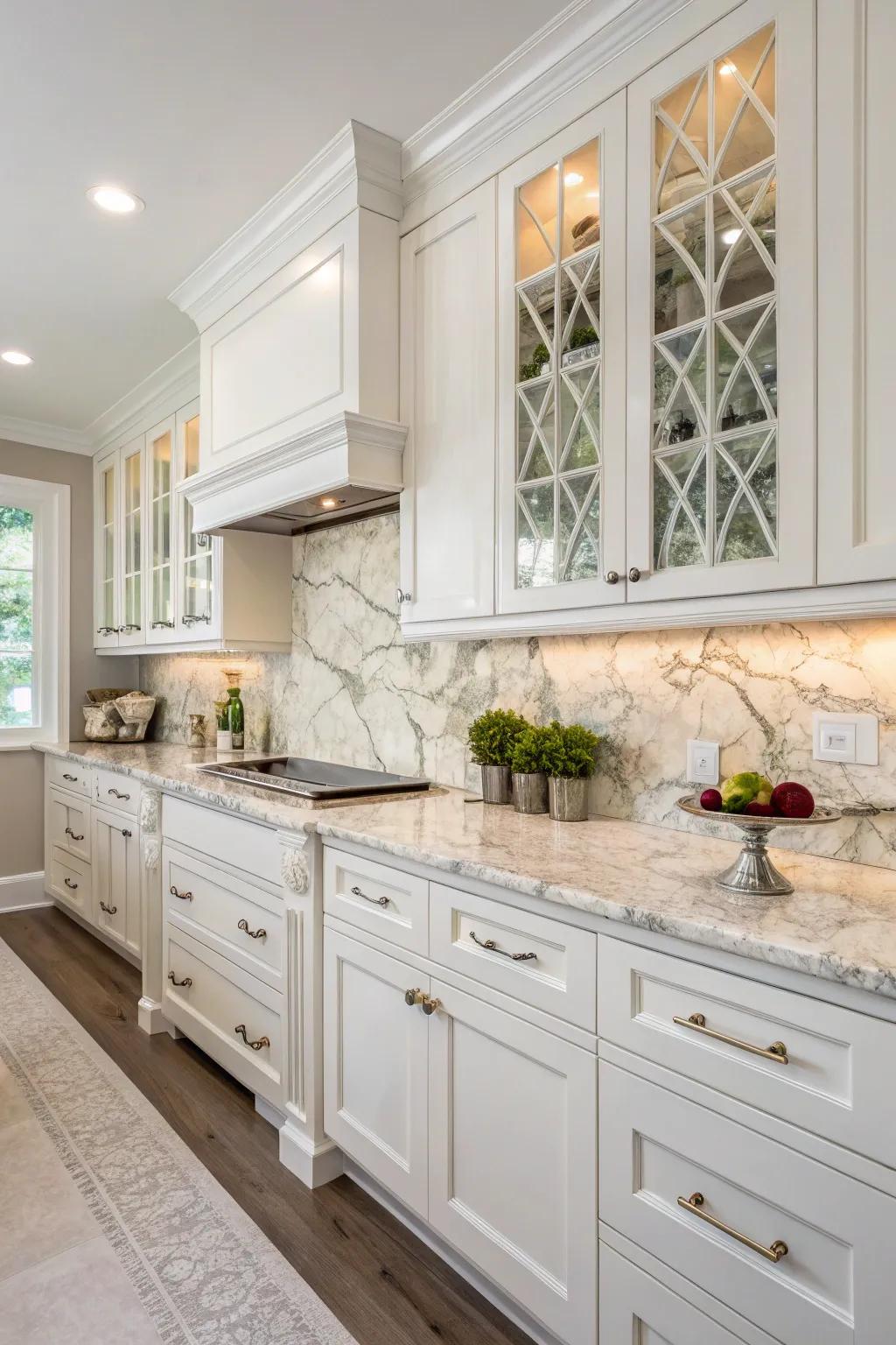 The beauty of stone tiles enhances the kitchen's luxurious appeal.