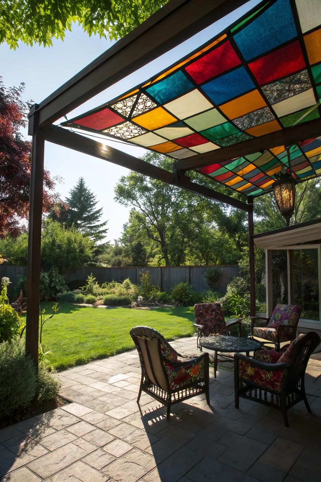 Create artful shadows with colored glass awnings.