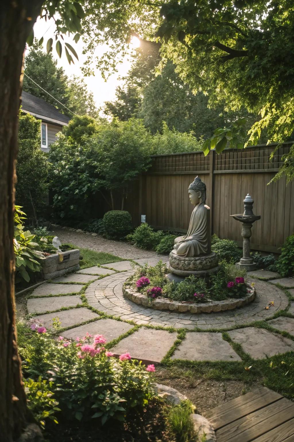 A meditation circle provides a serene space for group sessions.