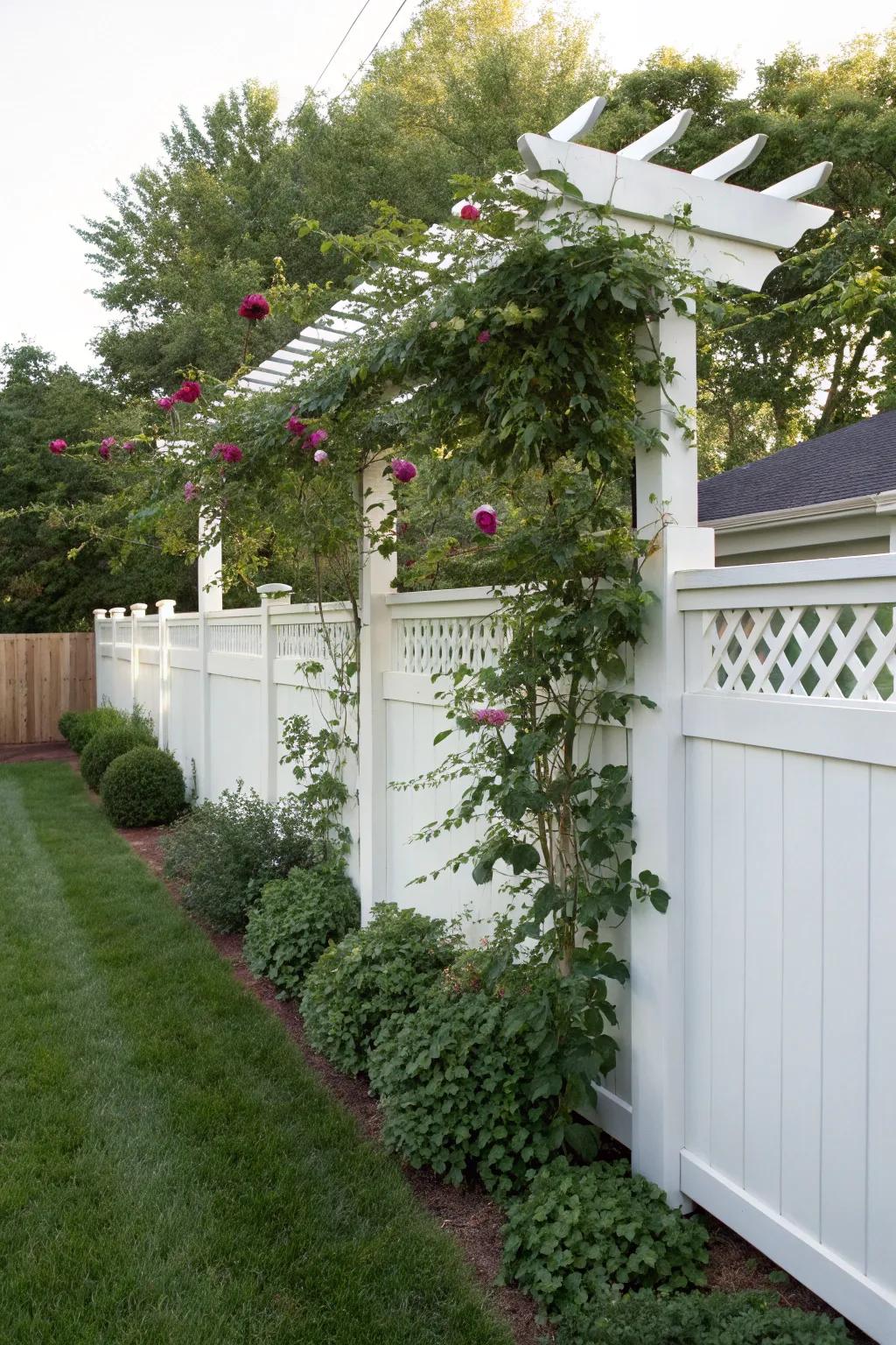 A lattice extension with climbing plants adds charm and height.