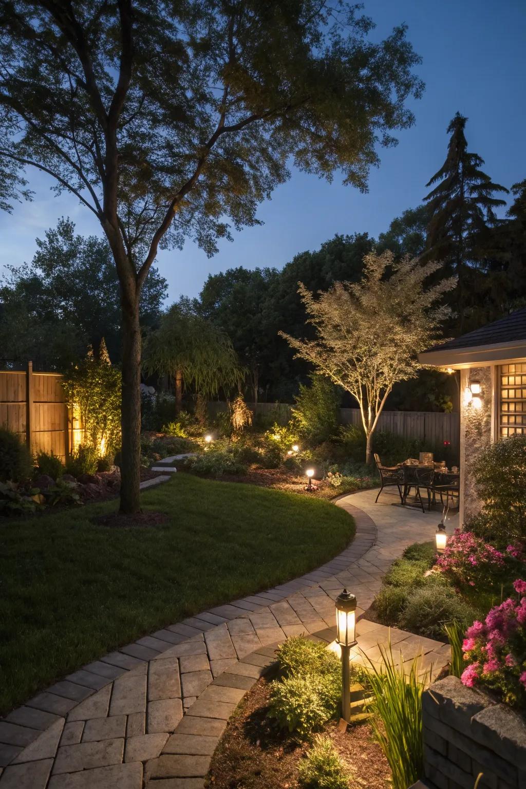 Artistic illumination heightens the splendor of your garden following nightfall.
