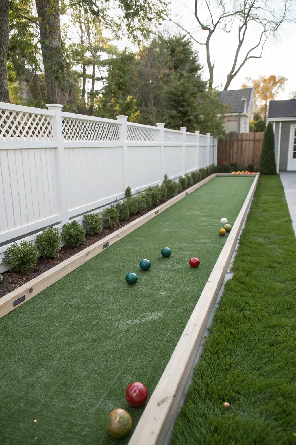 A fun bocce ball field for backyard entertainment.