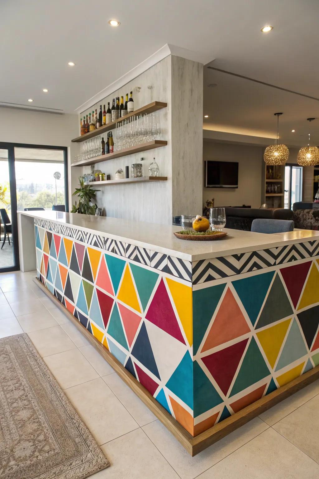 Geometric patterns add modern flair and playfulness.