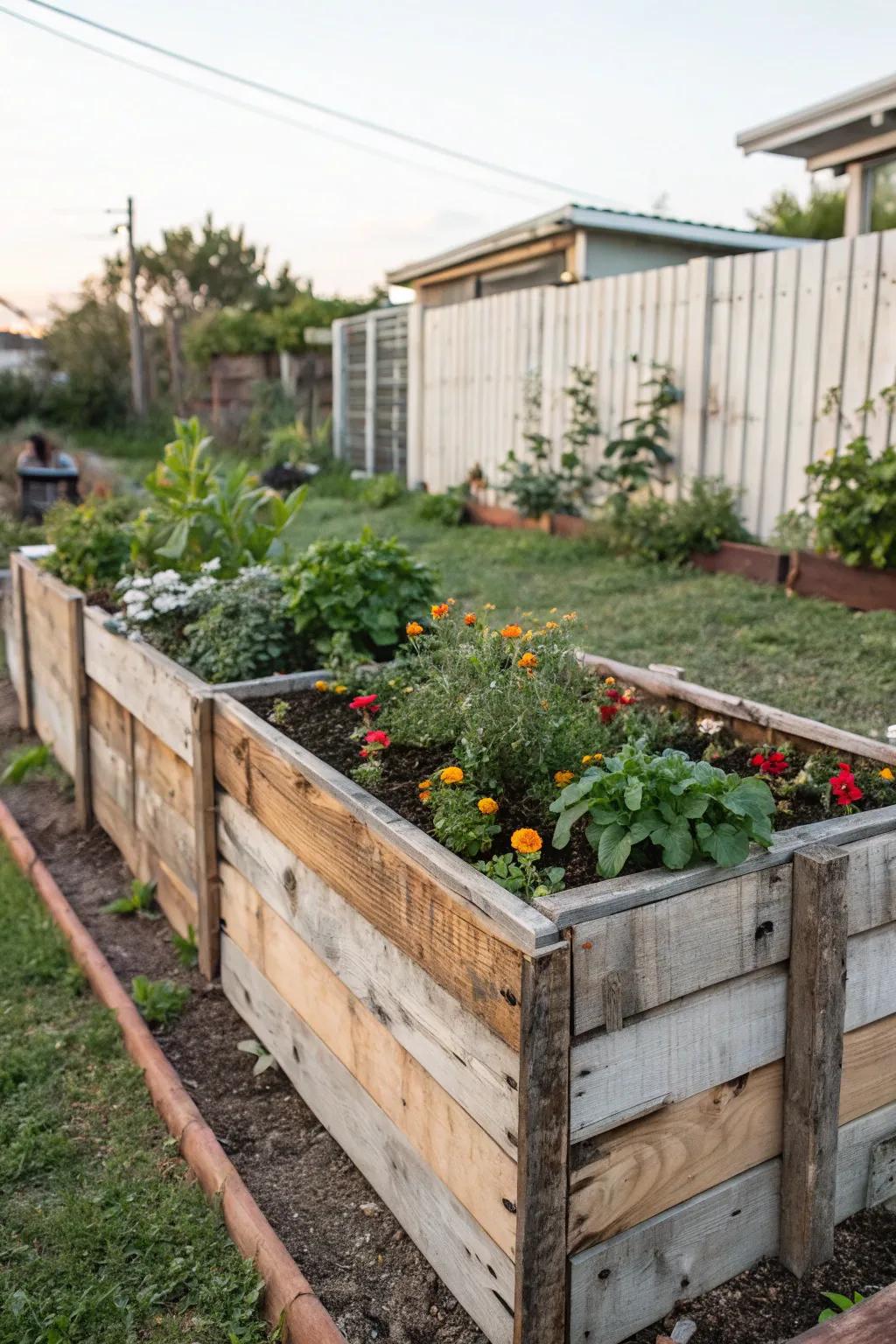 A raised DIY garden bed.